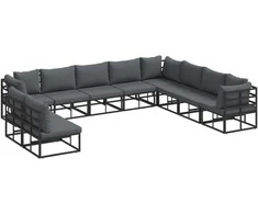 Sodo Sofų Rinkinys su pagalve 10 pcs Juoda Aliuminis
