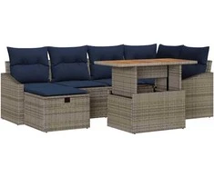 Lauko baldų komplektas Sodo Sofų Rinkinys 7 pcs Pilka poliratanas