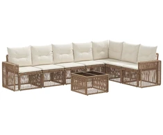 Lauko baldų komplektas Sodo Sofų Rinkinys 8 pcs Bežė ir kreminė balta poliratanas