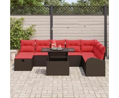 Lauko baldų komplektas Sodo Sofų Rinkinys su pagalve 9 pcs Ruda Poli ratanas