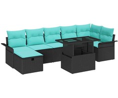 Lauko baldų komplektas Sodo Sofų Rinkinys su pagalve 8 pcs Juoda Poli ratanas