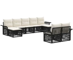 Lauko baldų komplektas Sodo Sofų Rinkinys 9 pcs Juoda poliratanas