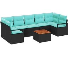 Lauko baldų komplektas Sodo Sofų Rinkinys su pagalve 8 pcs Juoda poliratanas
