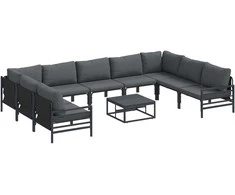Sodo Sofų Rinkinys su pagalve 10 pcs Juoda Plienas