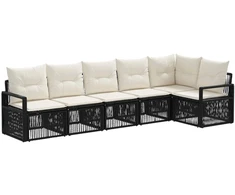 Lauko baldų komplektas Sodo Sofų Rinkinys 6 pcs Juoda poliratanas