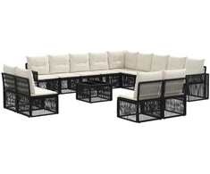 Lauko baldų komplektas Sodo Sofų Rinkinys 14 pcs Juoda ir kreminė balta poliratanas