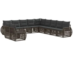 Lauko baldų komplektas Sodo Sofų Rinkinys 11 pcs Pilka ir tamsiai pilka poliratanas