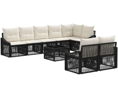 Lauko baldų komplektas Sodo Sofų Rinkinys 9 pcs Juoda poliratanas