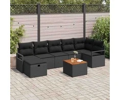 Lauko baldų komplektas Sodo Sofų Rinkinys su pagalve 8 pcs Juoda Poli ratanas