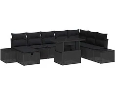 Lauko baldų komplektas Sodo Sofų Rinkinys 9 pcs Juoda poliratanas