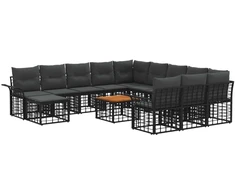 Lauko baldų komplektas Sodo Sofų Rinkinys 13 pcs Juoda ir tamsiai pilka poliratanas