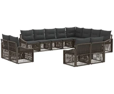 Lauko baldų komplektas Sodo Sofų Rinkinys 12 pcs Pilka poliratanas