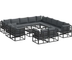 Sodo Sofų Rinkinys su pagalve 14 pcs Juoda Aliuminis
