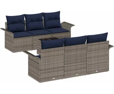 Lauko baldų komplektas Sodo Sofų Rinkinys su pagalve 7 pcs Pilka poliratanas