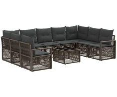 Lauko baldų komplektas Sodo Sofų Rinkinys 10 pcs Pilka poliratanas