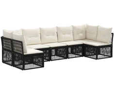 Lauko baldų komplektas Sodo Sofų Rinkinys 7 pcs Juoda poliratanas