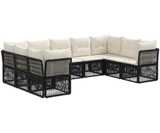 Lauko baldų komplektas Sodo Sofų Rinkinys 9 pcs Juoda poliratanas