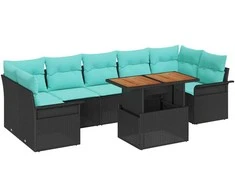 Lauko baldų komplektas Sodo Sofų Rinkinys su saugykla 8 pcs Juoda Poli ratanas