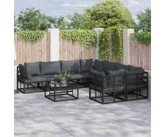 Sodo Sofų Rinkinys su pagalve 9 pcs Juoda Plienas