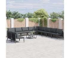 Sodo Sofų Rinkinys su pagalve 11 pcs Juoda Plienas
