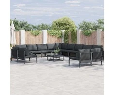 Sodo Sofų Rinkinys su pagalve 14 pcs Juoda Plienas