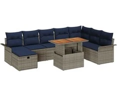 Lauko baldų komplektas Sodo Sofų Rinkinys 9 pcs Pilka poliratanas