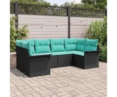 Sodo Sofų Rinkinys su saugykla 6 pcs Juoda Poli ratanas