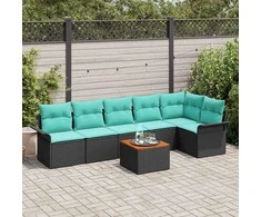 Lauko baldų komplektas Sodo Sofų Rinkinys su pagalve 7 pcs Juoda poliratanas