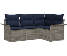 Lauko baldų komplektas Sodo Sofų Rinkinys su saugykla 4 pcs Pilka poliratanas