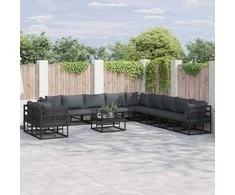 Sodo Sofų Rinkinys su pagalve 12 pcs Juoda Aliuminis