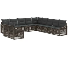 Lauko baldų komplektas Sodo Sofų Rinkinys 11 pcs Pilka poliratanas