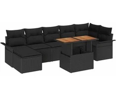 Sodo Sofų Rinkinys su saugykla 8 pcs Juoda Poli ratanas