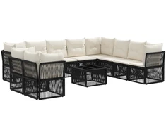 Lauko baldų komplektas Sodo Sofų Rinkinys 11 pcs Juoda poliratanas