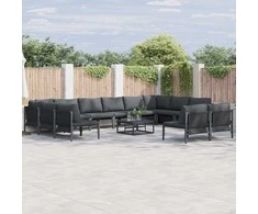 Sodo Sofų Rinkinys su pagalve 13 pcs Juoda Plienas