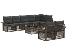 Lauko baldų komplektas Sodo Sofų Rinkinys 9 pcs Pilka poliratanas