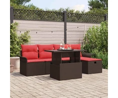 Lauko baldų komplektas Sodo Sofų Rinkinys su pagalve 6 pcs Ruda Poli ratanas