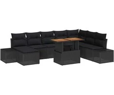 Sodo Sofų Rinkinys su saugykla 9 pcs Juoda Poli ratanas