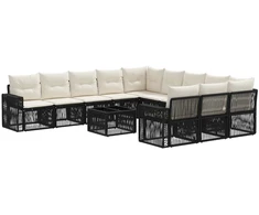 Lauko baldų komplektas Sodo Sofų Rinkinys 12 pcs Juoda ir kreminė balta poliratanas