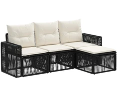 Lauko baldų komplektas Sodo Sofų Rinkinys 4 pcs Juoda ir kreminė balta poliratanas