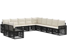 Lauko baldų komplektas Sodo Sofų Rinkinys 11 pcs Juoda ir kreminė balta poliratanas