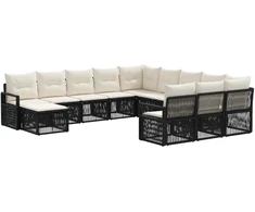 Lauko baldų komplektas Sodo Sofų Rinkinys 12 pcs Juoda poliratanas