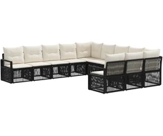 Lauko baldų komplektas Sodo Sofų Rinkinys 11 pcs Juoda poliratanas