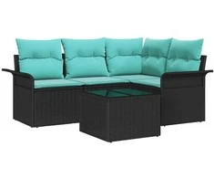 Lauko baldų komplektas Sodo Sofų Rinkinys su saugykla 5 pcs Juoda poliratanas