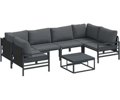Sodo Sofų Rinkinys su pagalve 7 pcs Juoda Plienas