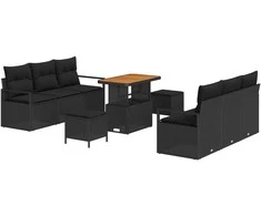 Lauko baldų komplektas Sodo Sofų Rinkinys su saugykla 9 pcs Juoda Poli ratanas