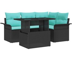 Sodo Sofų Rinkinys su pagalve 5 pcs Juoda Poli ratanas