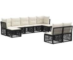 Lauko baldų komplektas Sodo Sofų Rinkinys 9 pcs Juoda poliratanas