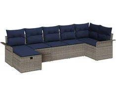 Lauko baldų komplektas Sodo Sofų Rinkinys su pagalve 7 pcs Pilka Poli ratanas