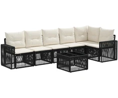 Lauko baldų komplektas Sodo Sofų Rinkinys 7 pcs Juoda ir kreminė balta poliratanas