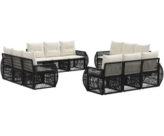 Lauko baldų komplektas Sodo Sofų Rinkinys 12 pcs Juoda ir kreminė balta poliratanas